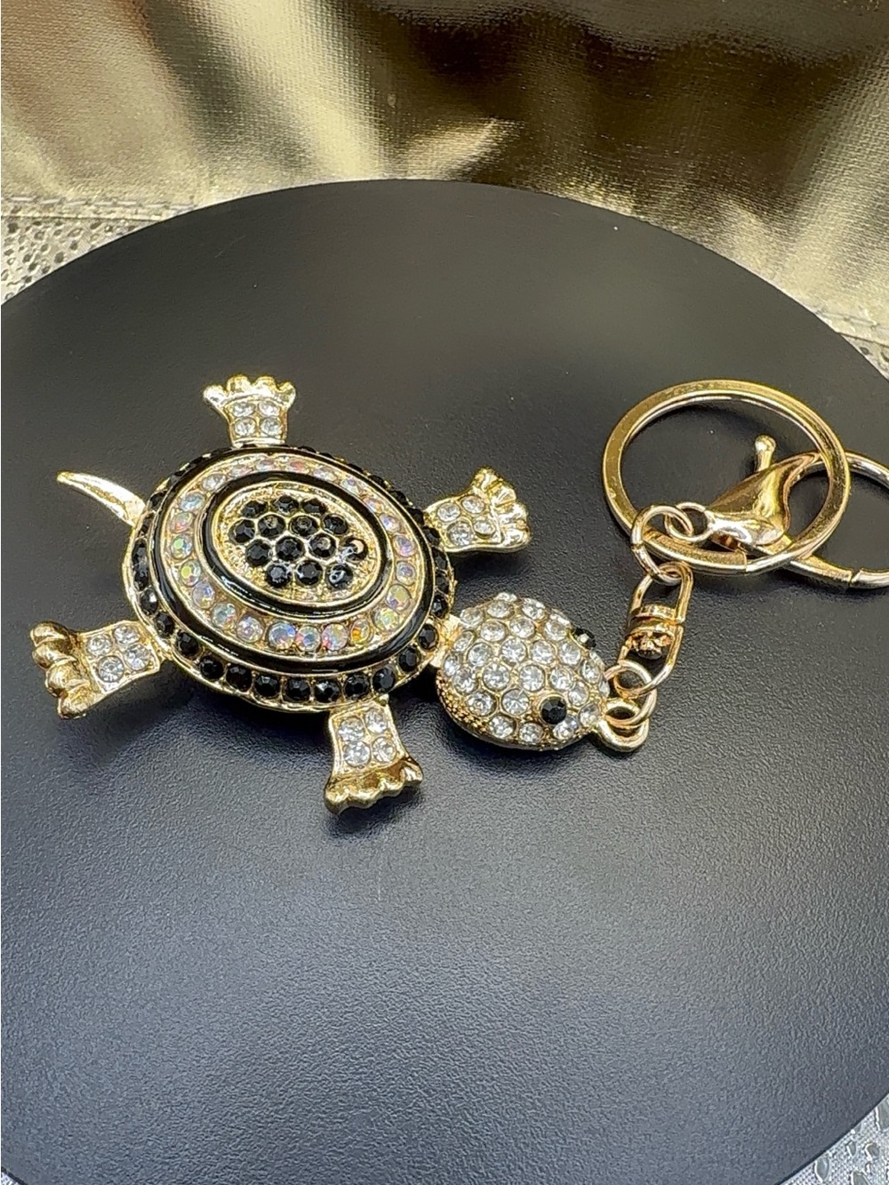 Gold Crystal Turtle Keychain - Women's Accessory